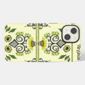 Etui iPhone 13 Sunflower Folk Pattern and your name (Verso Horizontal)