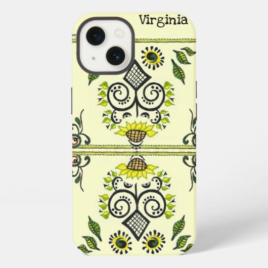 Etui iPhone 13 Sunflower Folk Pattern and your name (Verso)