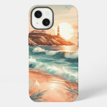 Sunset Lighthouse Ocean Beach Boho Floral