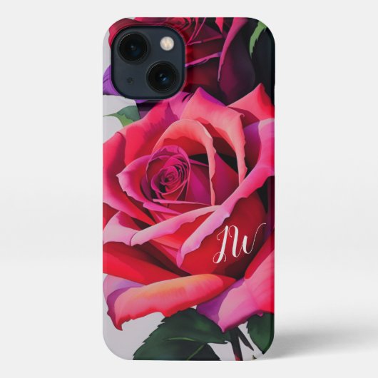 Etui iPhone 13 Superbes roses et texte personnalisé (Verso)