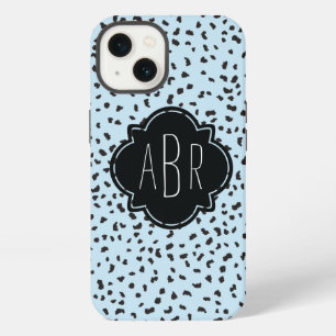 Etui iPhone 13 Taches de dalmatien noir et blanc modernes monogra