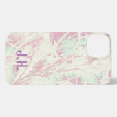 Etui iPhone 13 Teint | Monogramme vert de menthe rose pastel (Verso Horizontal)