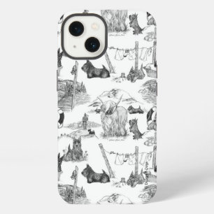 Etui iPhone 13 Térrier Écossais Toile Noir