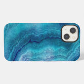 Etui iPhone 13 Texture d'Agate Turquoise Bleu (Verso Horizontal)
