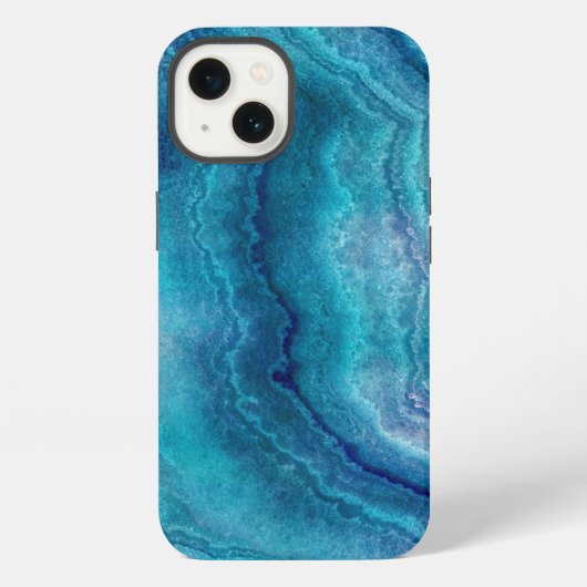 Etui iPhone 13 Texture d'Agate Turquoise Bleu (Verso)