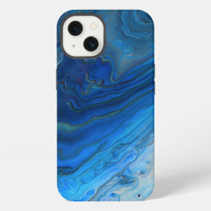 Etui iPhone 13 Texture d'art fluide en agate Blue Marble