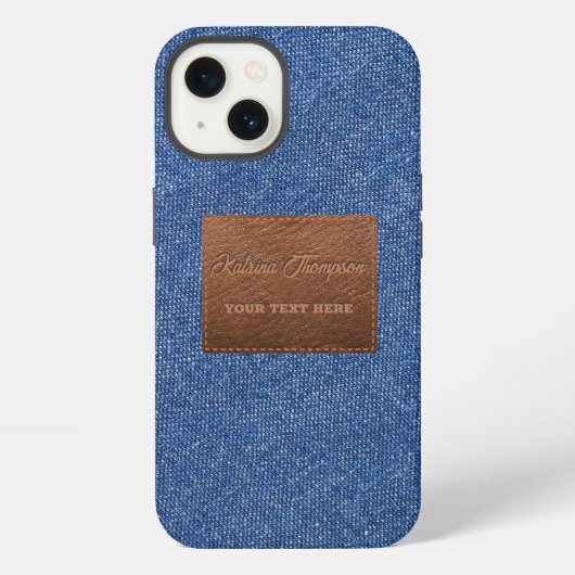 Etui iPhone 13 Texture de jeans en denim bleu foncé moderne avec (Verso)