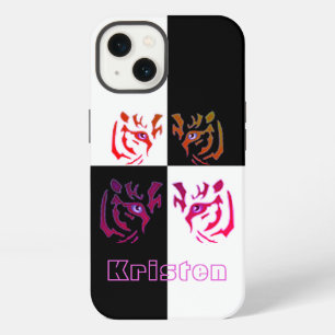 Etui iPhone 13 Tiger Visage noir et blanc
