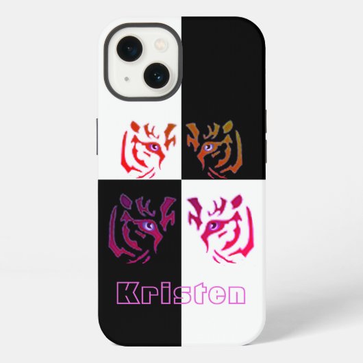 Etui iPhone 13 Tiger Visage noir et blanc (Verso)