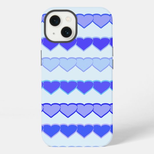 Etui iPhone 13 Tons des lignes de coeur bleu (Verso)