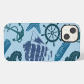 Etui iPhone 13 Tons Nautiques Du Motif Bleu (Verso Horizontal)