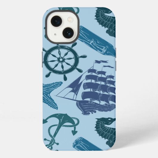 Etui iPhone 13 Tons Nautiques Du Motif Bleu (Verso)