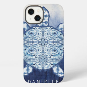 Etui iPhone 13 Tortue de mer Art plage motif nautique Shibori ble