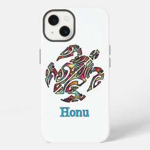 Etui iPhone 13 Tortue de mer hawaïenne tribale arc-en-ciel