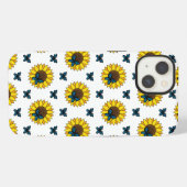 Etui iPhone 13 Tournesol et Papillon Bleu (Verso Horizontal)