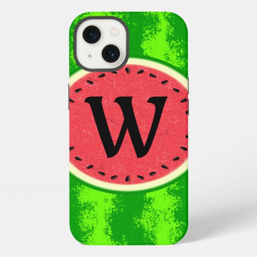 Etui iPhone 13 Tranche de pastèque Été Fruit avec monogramme de l (Verso)