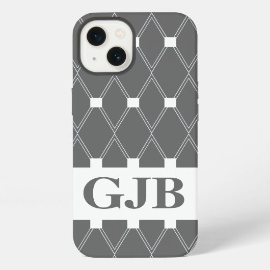 Etui iPhone 13 Treillis Argyle Gris avec monogramme (Verso)