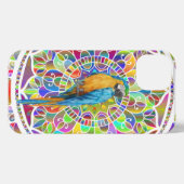 Etui iPhone 13 Tropical Mosaic – Blue & Gold Macaw Mandala (Verso Horizontal)