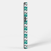 Etui iPhone 13 Turquoise et Chevron Gris Monogramme Zigzag (Côté droit)