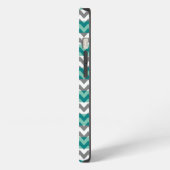 Etui iPhone 13 Turquoise et Chevron Gris Monogramme Zigzag (Côté gauche)