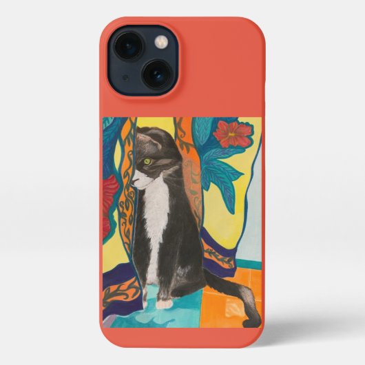 Etui iPhone 13 Tuxedo Cat Folk Art (Verso)