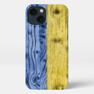 Etui iPhone 13 Ukraine drapeau bleu jaune motif de texture de boi