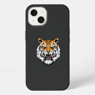 Etui iPhone 13 un gros plan du visage d'un tigre sur un fond noir