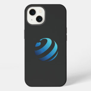 Etui iPhone 13 un logo noir et bleu avec une vague dessus