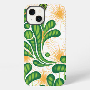 Etui iPhone 13 Un motif artistique vert et or représentant un arb