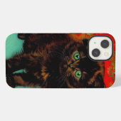 Etui iPhone 13 Van Gogh Chat noir Fleurs rouges (Verso Horizontal)
