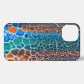 Etui iPhone 13 Verre Turquoise orange abstrait (Verso Horizontal)