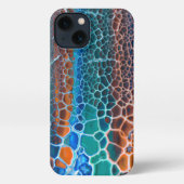 Etui iPhone 13 Verre Turquoise orange abstrait (Verso)