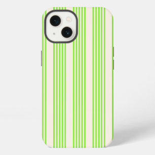 Etui iPhone 13 Vert citron vert et beige cinq rayures motif