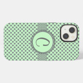 Etui iPhone 13 Vert Menthe avec Points Gris-Monogramme STaylor (Verso Horizontal)