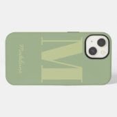 Etui iPhone 13 Vert sauge Moderne Monogramme Initial Minimal Nom (Verso Horizontal)