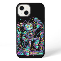 VIBE ON Neon Robot DJ – Mascotte musicale colorée