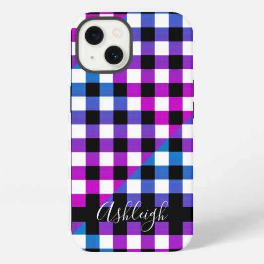 Etui iPhone 13 Vichy à carreaux à motif écossais Nom manuscrit Vi (Verso)