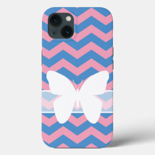 Etui iPhone 13 Violet Bleu Orchidée givré Chevrons avec Papillon