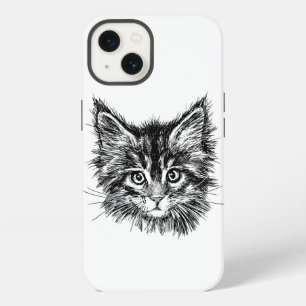 Etui iPhone 13 Visage de chaton noir et blanc
