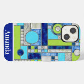 Etui iPhone 13 Vitraux Bleu Vert (Verso Horizontal)