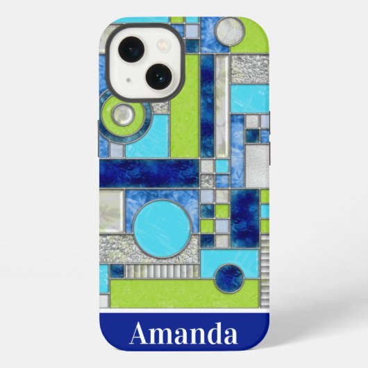 Etui iPhone 13 Vitraux Bleu Vert (Verso)