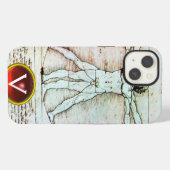 Etui iPhone 13 VITRUVIAN MAN Parchemin antique Rouge Ruby Monogra (Verso Horizontal)