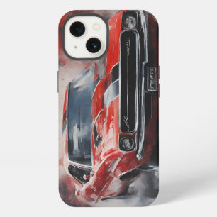 Etui iPhone 13 Voiture de muscle rouge vintage avec bande argenté