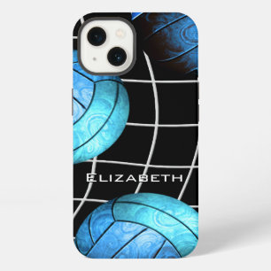 Etui iPhone 13 volleyball féminin turquoise avec filet de volley