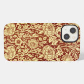 Etui iPhone 13 William Morris Œillets Rouge et Blanc (Verso Horizontal)