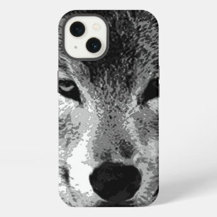 Etui iPhone 13 Yeux de loup noir et blanc