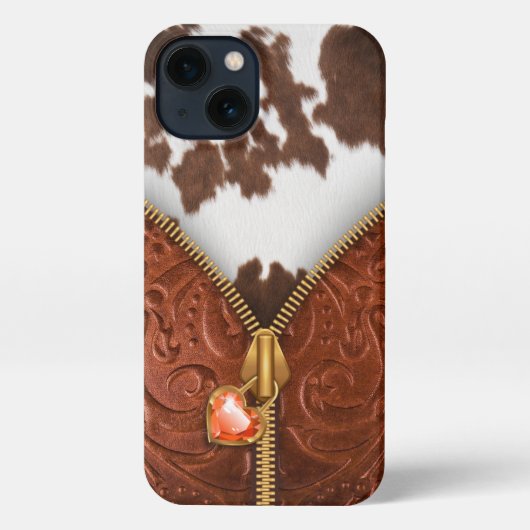 Etui iPhone 13 Zipper Occidental Cowhide Cuir à outils (Verso)