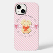 Étui iPhone 14 en peluche lapin rayé rose doux (Verso)