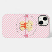Étui iPhone 14 en peluche lapin rayé rose doux (Verso (horizontal))