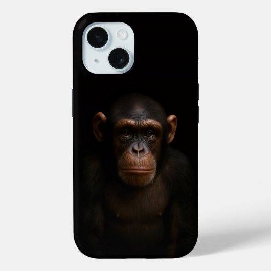 Étui iPhone 15 Black 4 Luxe, Chimpanzé Serein (Verso)